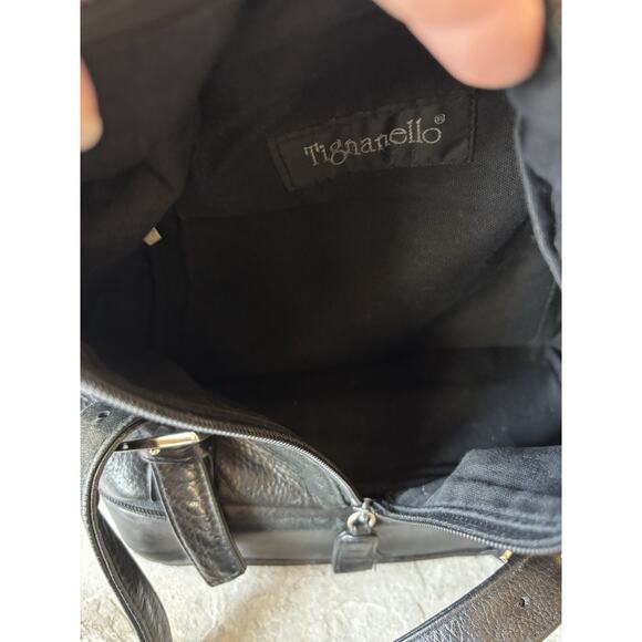 Tignanello Leather Sling Backpack Black Pocket Travel Minimal Festival - Picture 6 of 10